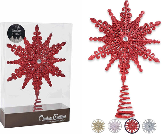 8 Inch Red Glittered Filigree Christmas Star Tree Topper Star/Home Décor Ornaments (Red)